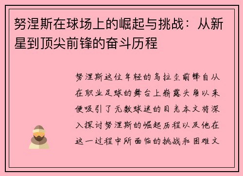 努涅斯在球场上的崛起与挑战：从新星到顶尖前锋的奋斗历程